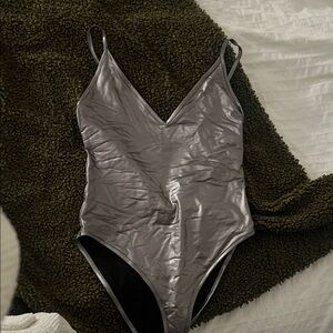 Zara Metallic Silver Bodysuit